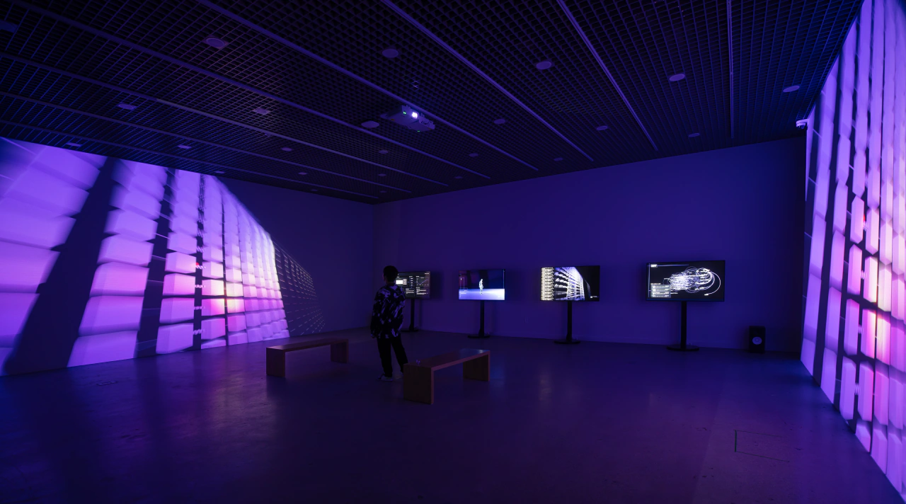 SoTA (2024) by Jeanyoon Choi, Euan Kang, SeJoon Park, Minhyeok Seo, Prof. Yiyun Kang — Multi-Device Web Artwork (4 Displays, 2 Projectors, 1 Mobile, 4 Channel Audio); image 1 of 11